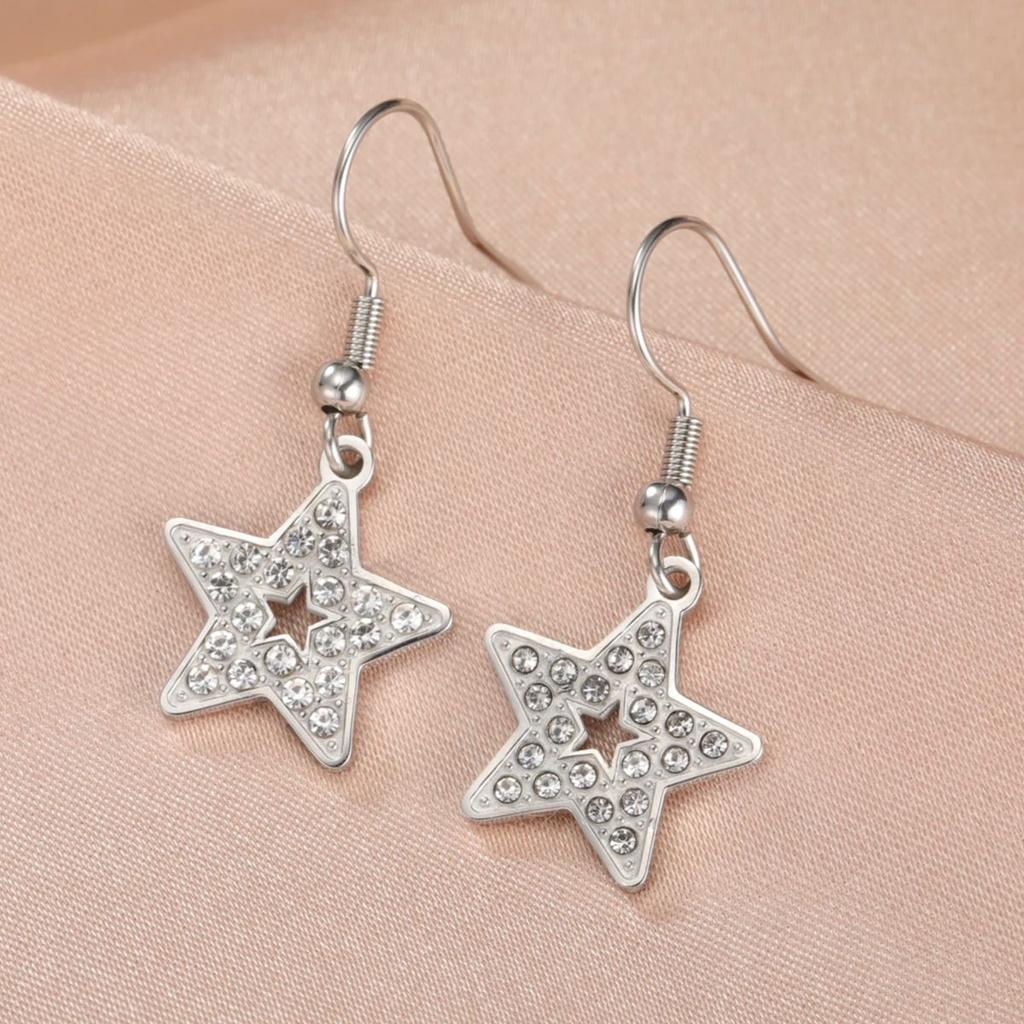 Cazador Clear Zircon Star Drop Dangle Earrings for Women Stainless Steel Pentagram Earrings Jewelry 2026 Trend Mother's Day Gift