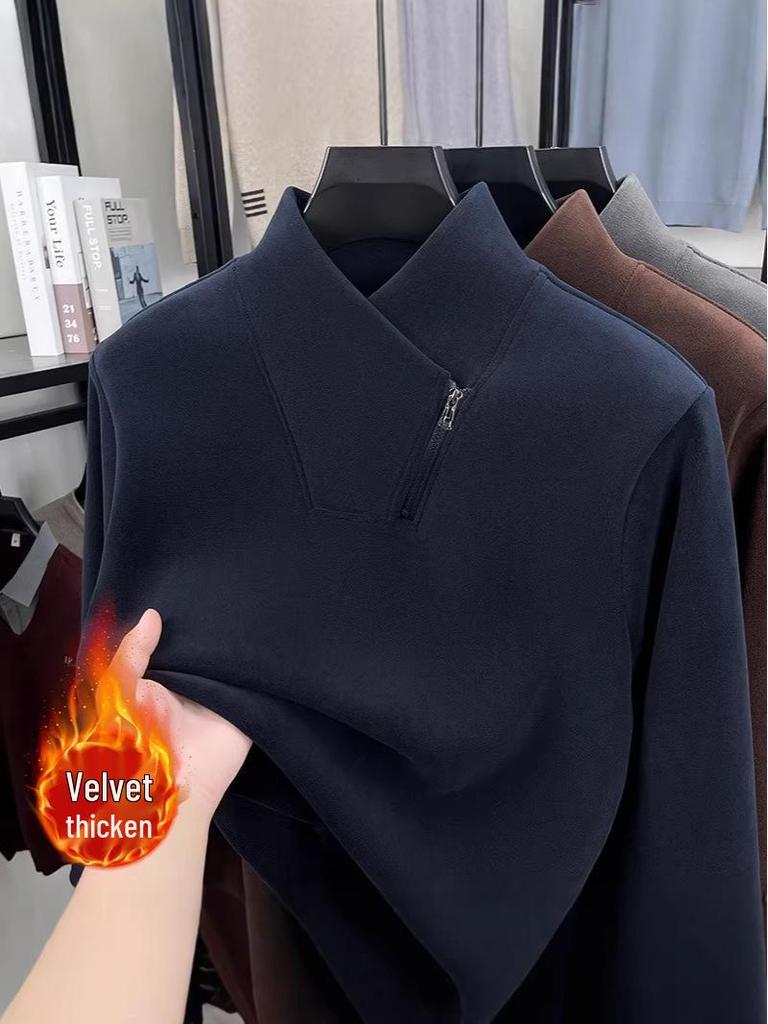 Men's Double-Sided Sherpa Fleece Hoodie, Half-Zip Stand Collar, Thickened and Warm Pullover Base Layer