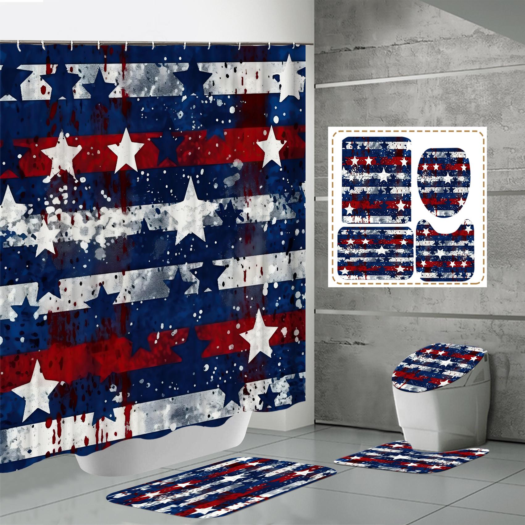 

4 ШТ. Наборы штор для душа со шторкой для душа и ковриками, коврик для крышки унитаза, U-образный коврик и коврик для ванной, набор для ванной комнаты с 12 крючками One Size