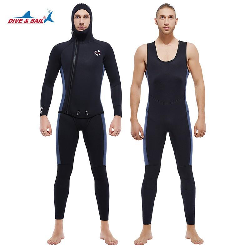 5MM Diving Suit Split Hooded Velvet Cold-proof One-piece Vest Snorkeling Surfing Set