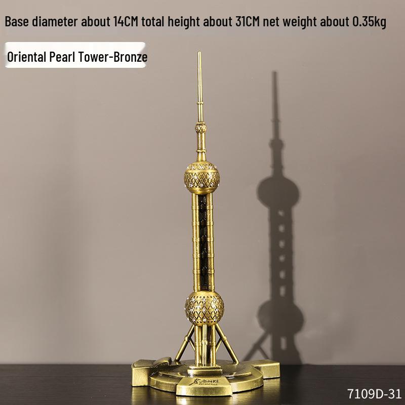 Envy Porcelain Oriental Pearl Tower Model: Shanghai Architectural Souvenir Figurine for Desktop Decoration.