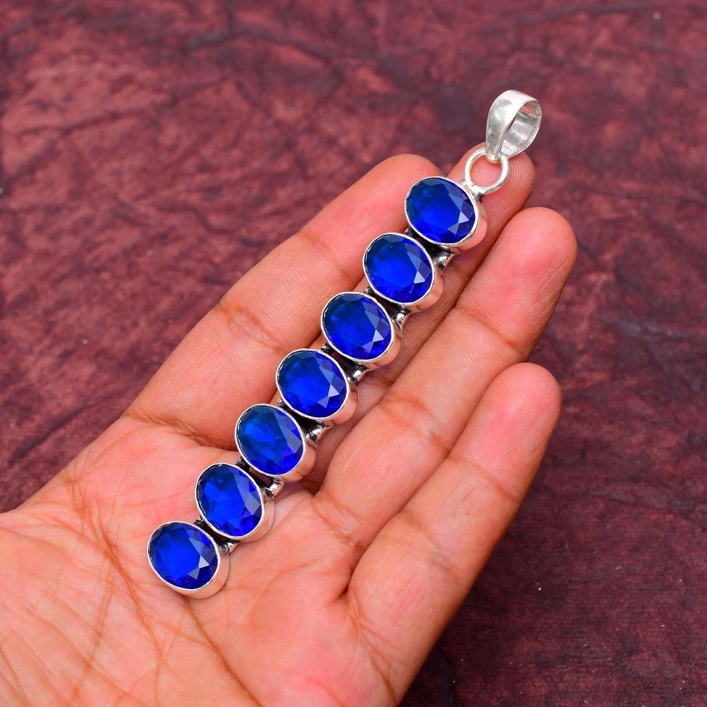 Awesome London Blue Topaz Gemstone Pendant: 925 Sterling Silver Handmade Pendant Necklace Jewelry