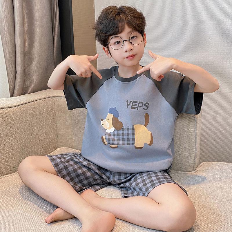 Children's Cartoon Summer Pajama Set - Breathable, Round Neck, Short Sleeve, Two-Piece for Boys