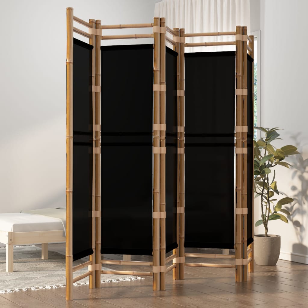 Vidaxl Składany Parawan 5-Panelowy, 200 Cm, Bambus I Płótno
