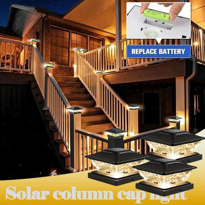 Outdoor Solar Pole Cap Light Fence Cap Light, Suitable for Courtyards/gardens/corridors, Warm White, 2 Lighting Modes, Winter Decoration