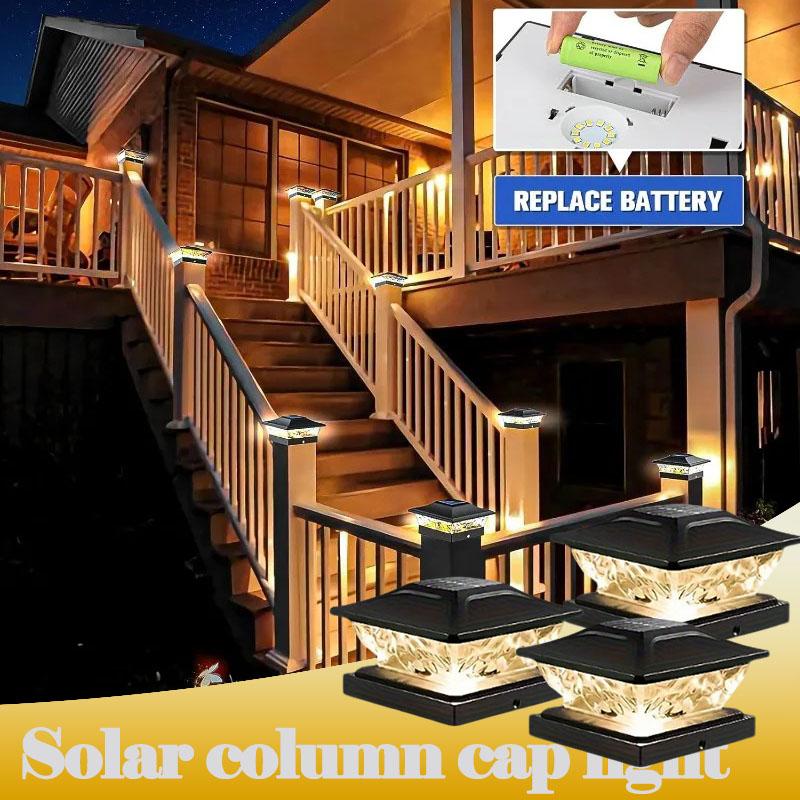 Outdoor solar pole cap light fence cap light, suitable for courtyards/gardens/corridors, warm white, 2 lighting modes, winter decoration