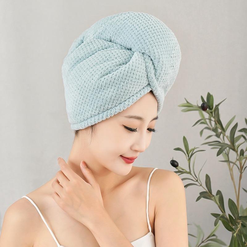 4/2Pcs Hair Drying Towel With Button Women'S Quick-Dry Microfiber Headscarves Absorbent Hair Towel Wrap Thickened Soft Headscarf