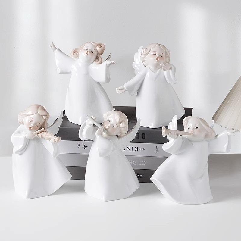 White Ceramic Little Angel Singing Group Ornaments Holiday Home Decor Gifts for Christmas and Other Festivals