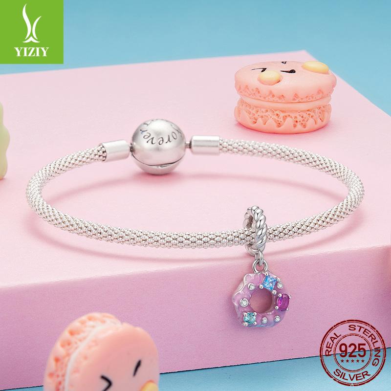 Dream Sweet Donut Pendant Accessories S925 Sterling Silver Macaron Girl Heart Diy Beads