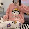 Pijamas Femininos Pijamas de Cachorro Fofos Meninas Pelúcia Macio Bonito Gola Redonda Roupas de Casa Desenhos Animados Outono e Inverno Pijamas Loli Fofos Terno Flanela Pijamas Quentes