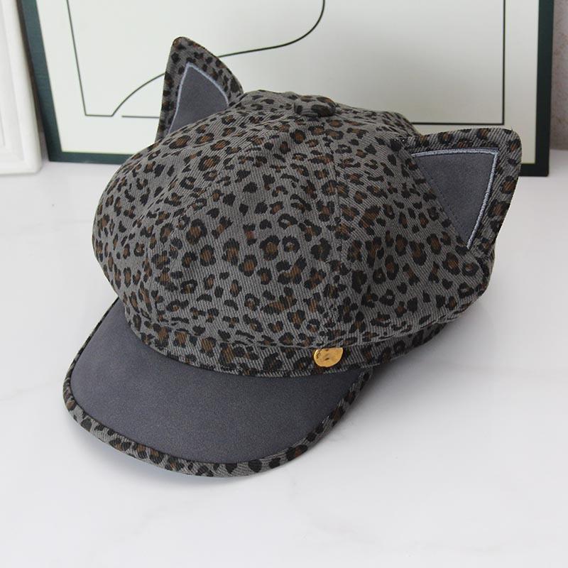 American retro spice girl leopard print octagonal hat women's big head circumference duck tongue newsboy hat European and American cartoon face small