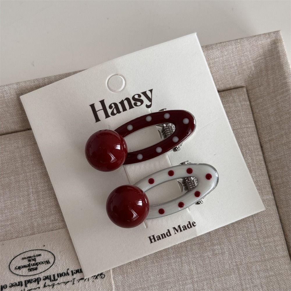 2 PCS Red Heart Bangs Duckbill Hair Clips Polka Dot and White Wave Point Hair Accessories  For Girls