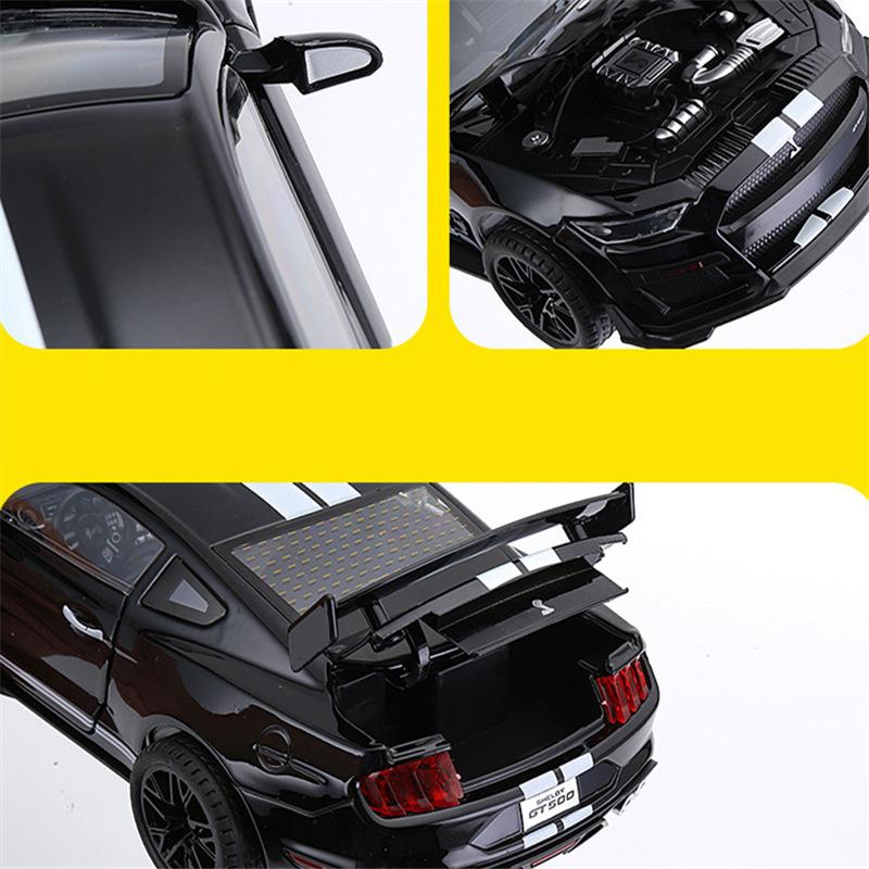 Large Size 1/18 Ford Mustang Shelby GT500 Alloy Sports Car Model Diecasts Metal Racing Car Model Sound and Light Toys Gifts