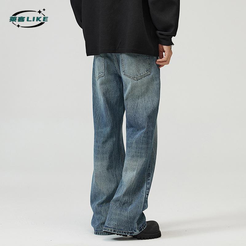 Four Seasons Men'S Wear | High Street Vibe Lightning Burst Pattern Retro Blue Pants Spring And Autumn New Style Micro Pull Show Thin Jeans