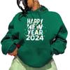 Herbst und Winter Frohes Neues Jahr Bedruckter Schulterärmel Fleece Kapuzenpullover Damen