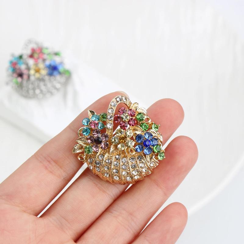 Rhinestone Creative Flower Basket Brooch French Luxury Vintage Pin Fashion Niche High-end Suit Accessories Women's Corsage