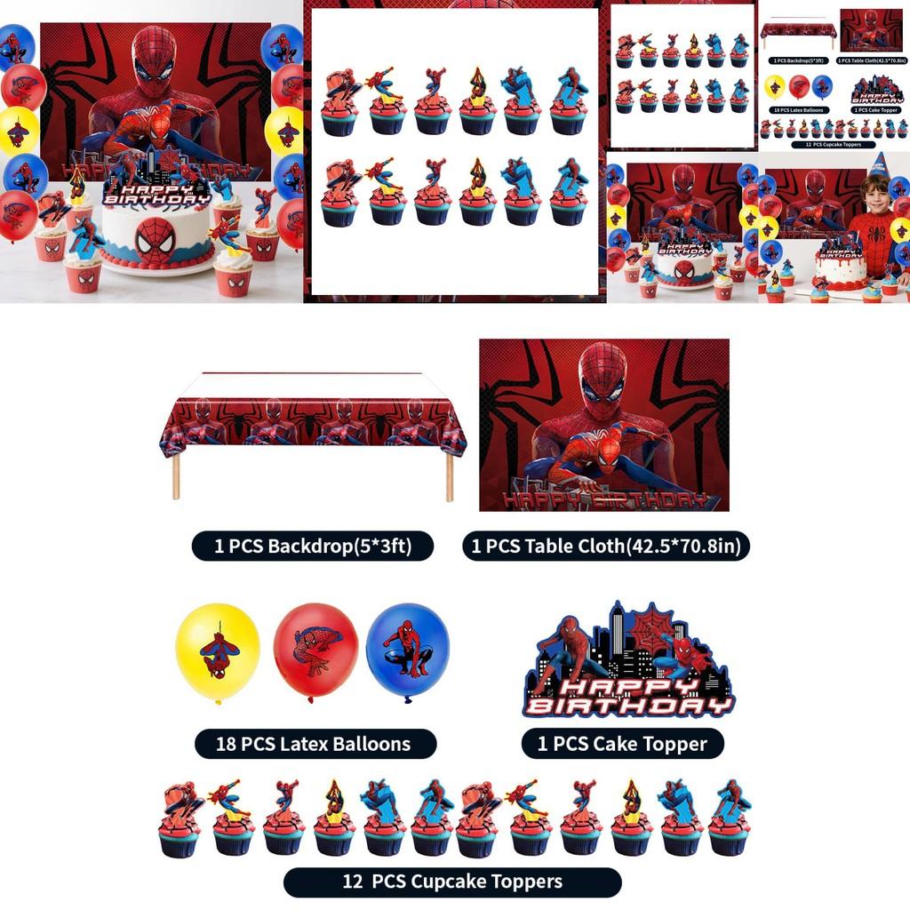 Spider Man Party Tablecloth Backdrop Balloon Cake Decor Set For Superhero Celebration