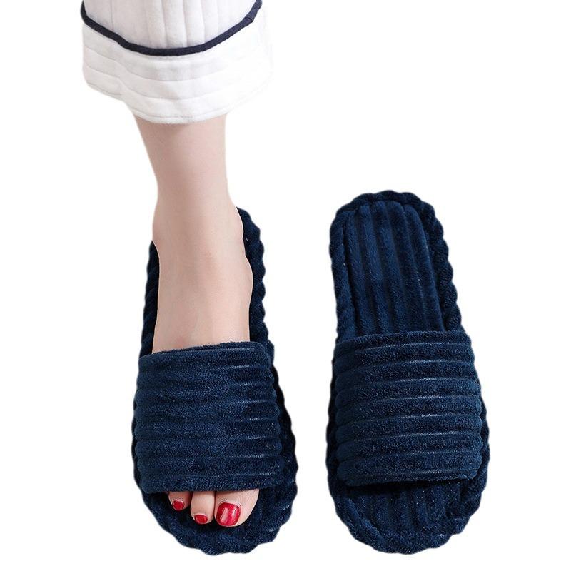 Fashionable Cross-Border Open-Toe Non-Slip Slippers – Spring/Autumn Style with Flat Heels, Furry Design, and Thickened Sole for Couples