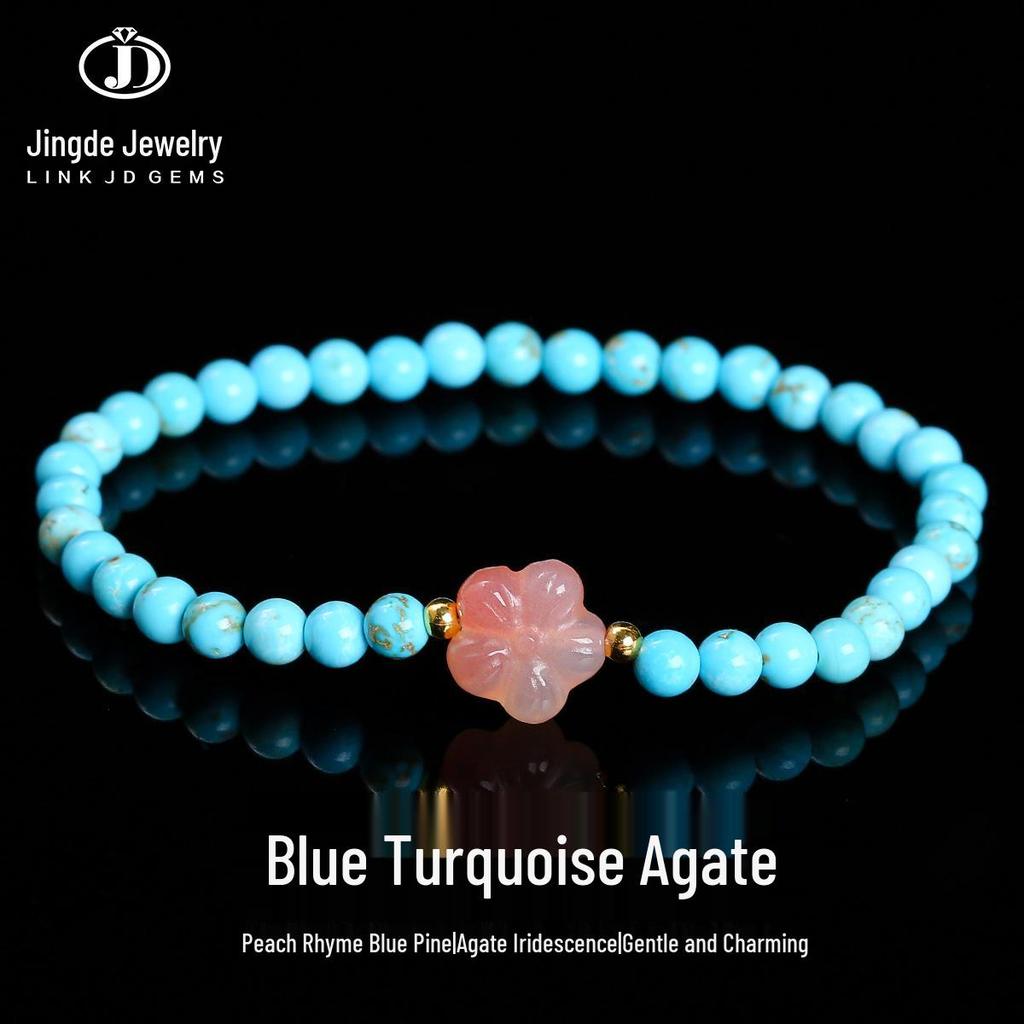 Bransoletka z koralików z jadeitu w kolorze Jingde Blue Turquoise i agatu w kolorze kwiatu brzoskwini dla kobiet