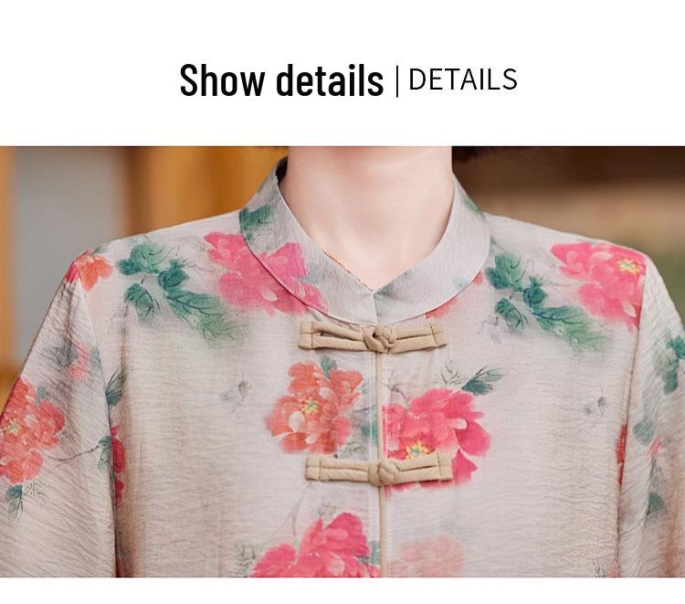 Mom's 2026 Summer Chinese-Style Silk Outfit: New Elegant Top and Thin Two-Piece Set for Middle-Aged and Elderly Women