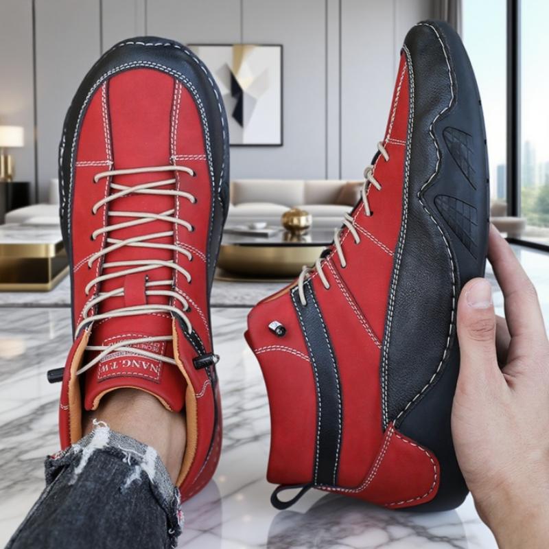 Men's Ankle High Leather Driving Shoes Bold Color Block Comfy Stylish Flat Shoes Ankle Suppor Two Tone High Top Casual Sneakers
