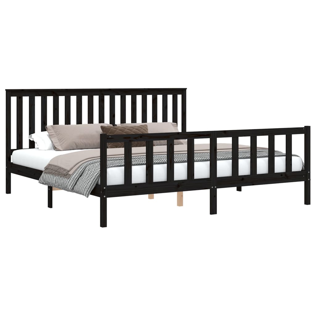 Solid Wood Bed with Headboard Black 200x200 cm Pine