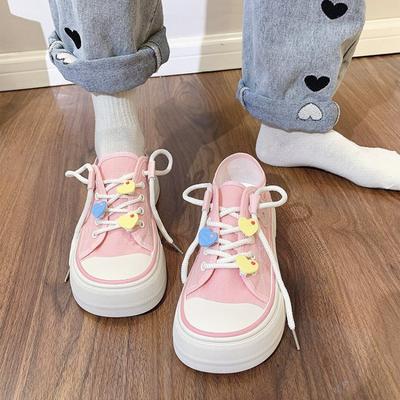 Lage tops grote hoofd board schoenen zomer nieuwe mode liefde accessoires casual schoenen niche vetersluiting ronde kop canvas schoenen