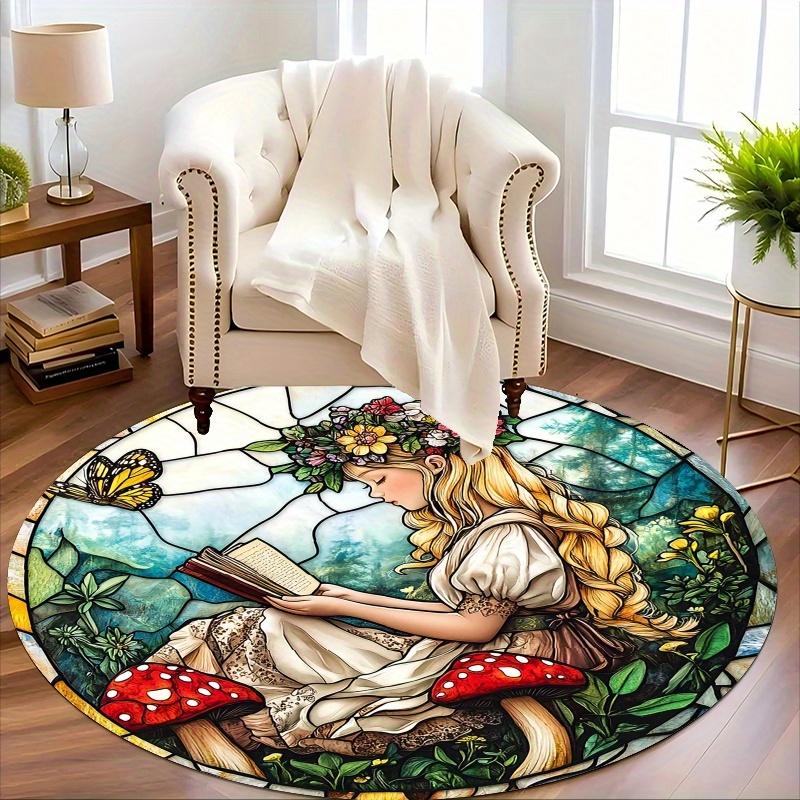 Fairy Tale Forest Reading Flannel-printed round floor mats are slip-resistant Suitable for living bedroom terrace garden carpets