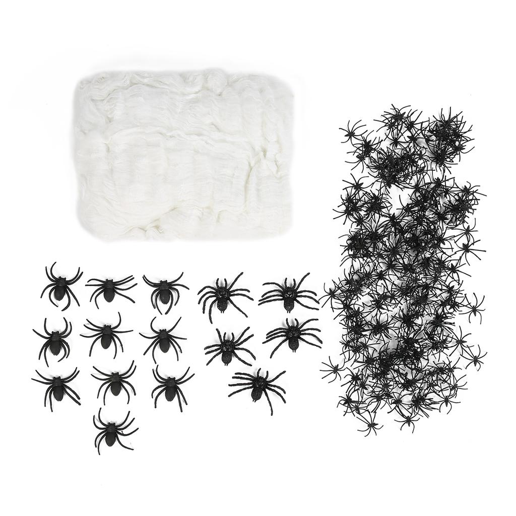 200g Halloween Spider Webs Stretch Cobwebs with 215 Plastic Spiders for Halloween Haunted House