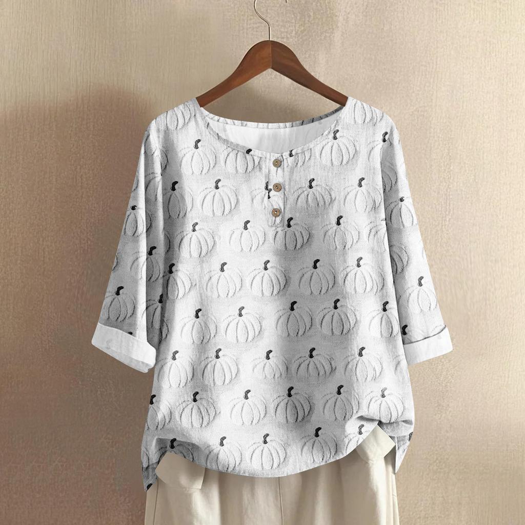 Women's Fashion Casual Long Sleeve Halloween Printed V-Neck Top