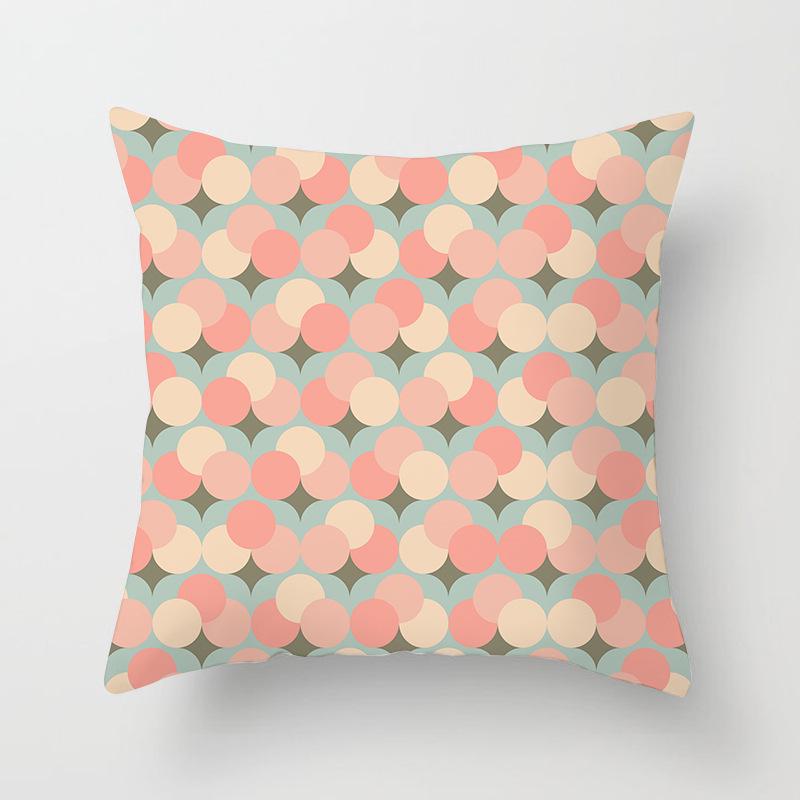 New Color-blocking Geometric Pillow Case, Peach Leather Velvet Cushion Sofa Cushion Cover, Splicing Living Room