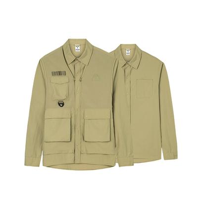 Plain Zip Collar Fake Two-Piece Long Sleeve Jacket Men Jacket Dark-Linen 952437611-2