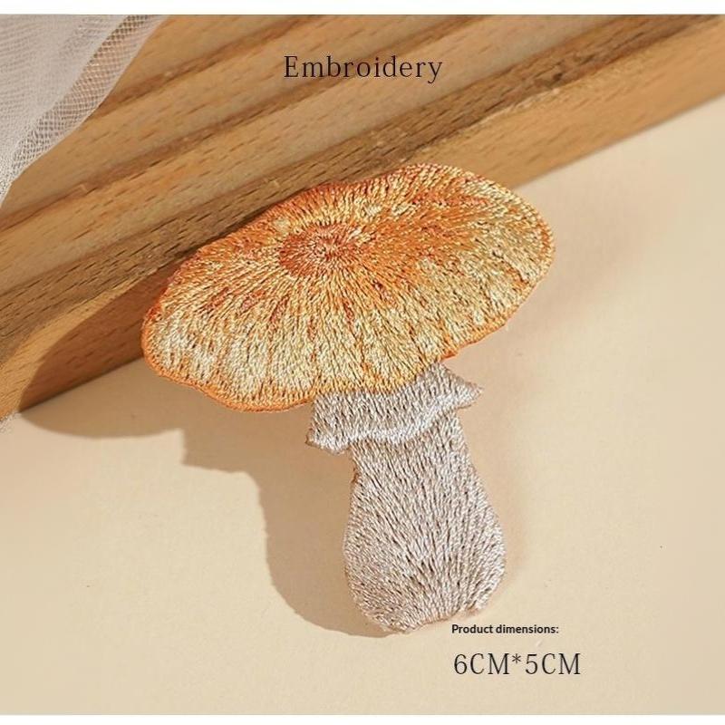 Exquisite Plant Colored Mushroom Embroidery Iron On Pudding Countryside Style Girls' Shoulder Bag Diy Decoration Badge
