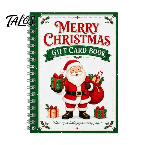 Party Favor Card Holder Merry Christmas Gift Book, DIY Spiral Bound Themed Coil Notebook Booklet, Xmas Gifts for Family, Friends, Celebrations