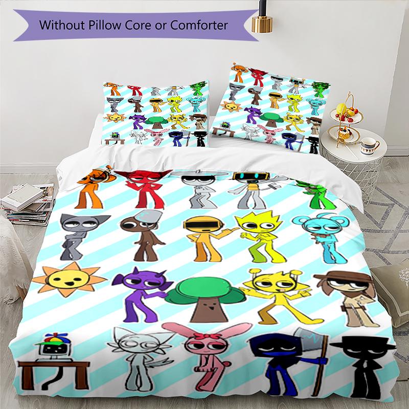 3pcs Sprunki9 pattern bedding set duvet cover set includes duvet cover &pillowcases, perfect all season bedroom decoration & gift
