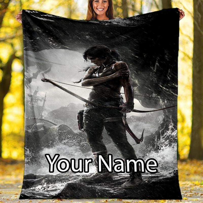 Custom Name Tomb Raider Theme Printed Blanket - Perfect for Couch, Bed, Travel & Outdoor Use | Machine Washable, Cozy & Durable.