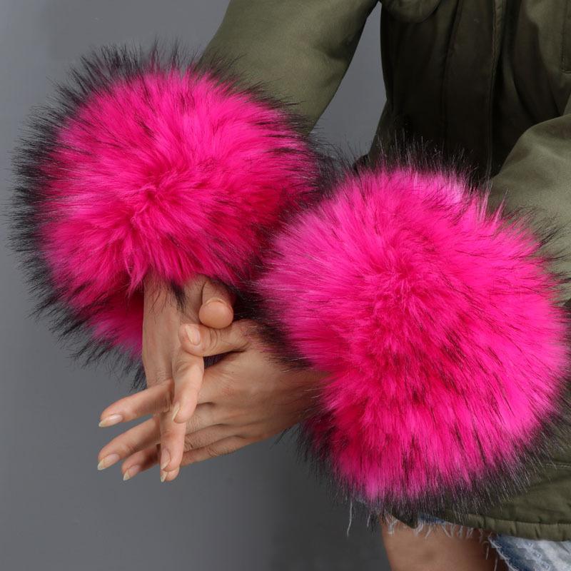 Frauen Kunstpelz Plüsch Manschette Hand Armwärmer flauschig weiche Handgelenk Band Handschuhe Winter