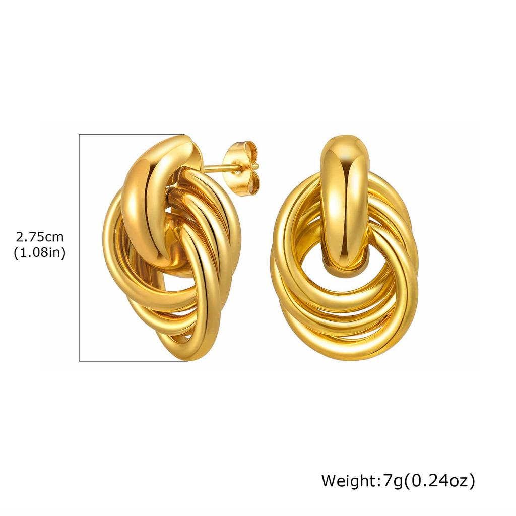 Chunky 18K Gold Plated Twist Knot Stud Earrings for Women, Geometric Textured Stainless Steel Waterproof Vintage Jewelry