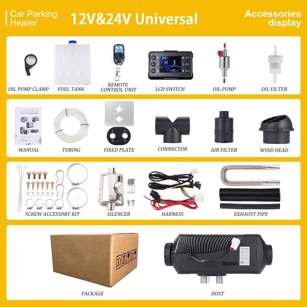 5-8KW Air Parking Heater Universal 12V&24V Split Unit Straight Fuel Tank Remote Control Switch For Indoor Outdoor Camping Vans