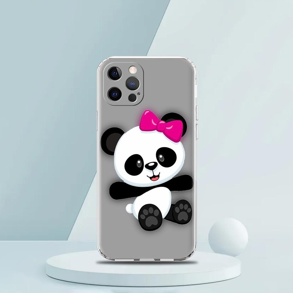 Süße Tier Panda Handyhülle für iPhone 16 15 14 13 12 Pro Max Transparent Weich für iPhone 11 Pro Max 7 8 Plus XS XR Hülle