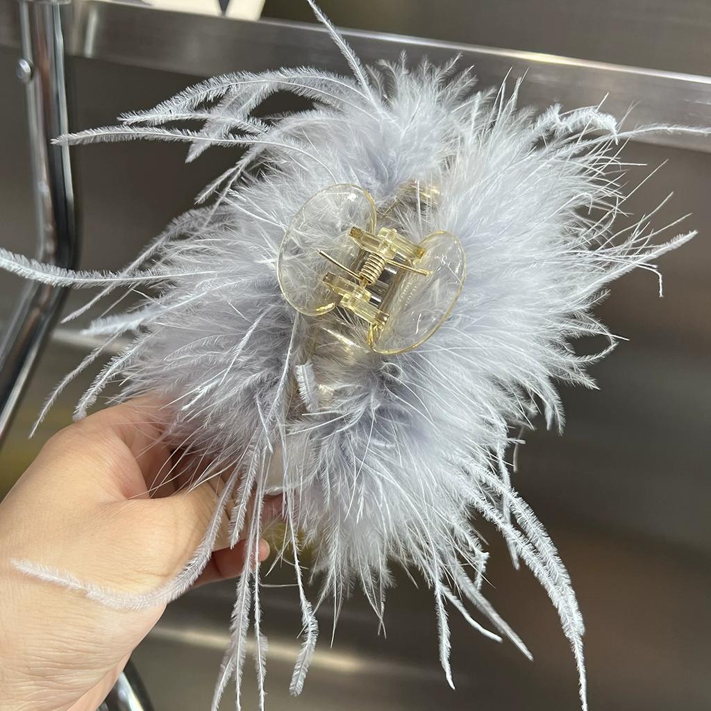 Pure desire ins wind ostrich feather hairpin back head coil hair grab clip headgear shark clip super fairy premium hair accessories
