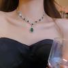 Retro Court Rhinestone Water Drop Earring & Necklace Set with Geometric Design - Elegant High-End Clavicle Chain for Women