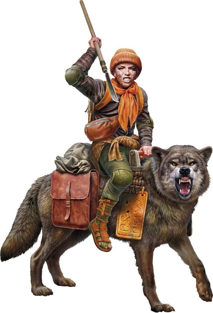 Master Box 1/24 Scale Humanity's Final War Series 8: Girl Riding a Wolf, The Last Bridge, Plastic Model, MB24086 (Human)