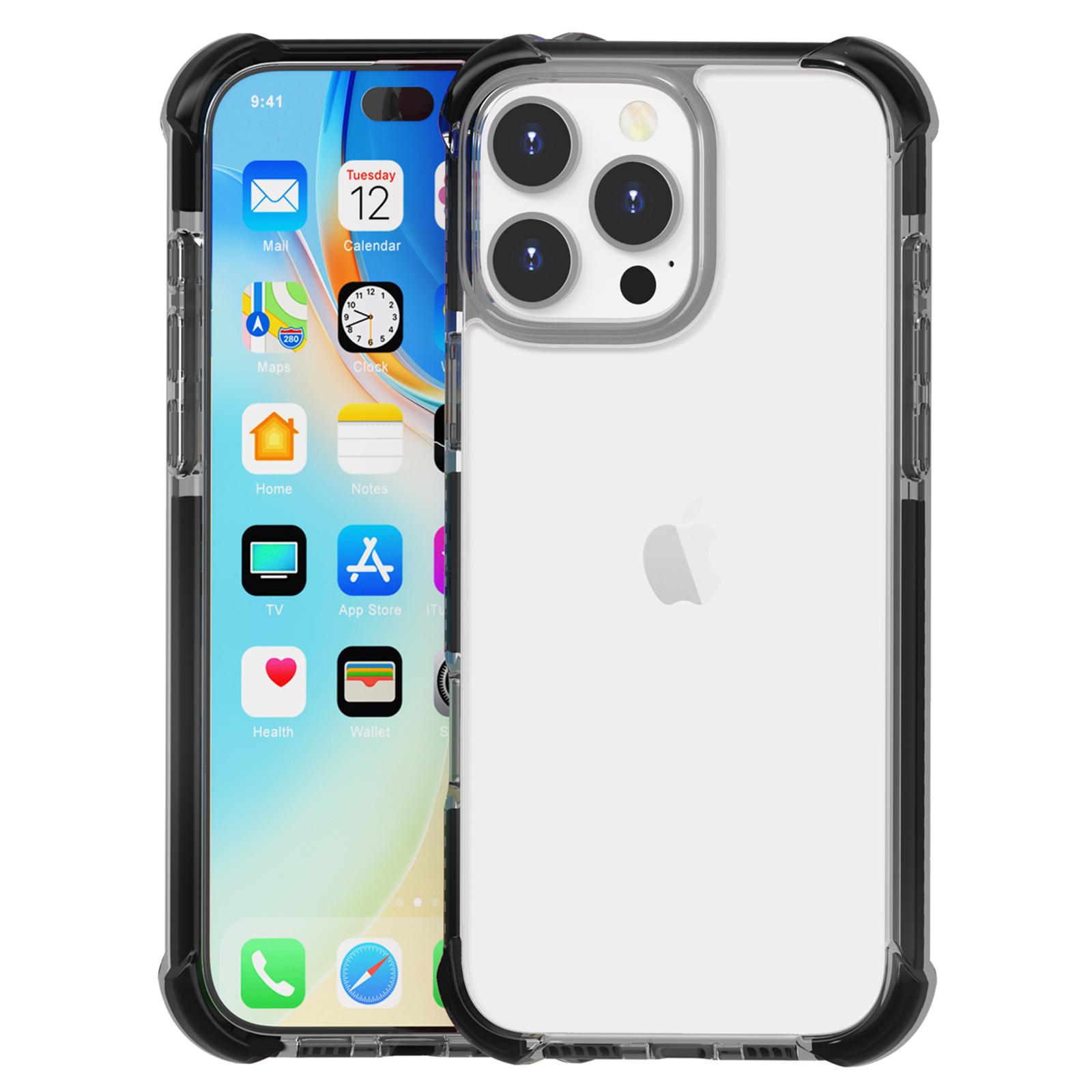 

For iPhone 16 Pro Max Clear Mobile Phone Case Shockproof TPU+TPE+PC Phone Cover Black