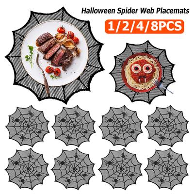 Halloween-Tischsets mit Spinnennetz-Motiv, ausgehöhlte Spinnennetz-Untersetzer, hitzebeständiges Tischset, Halloween-Party-Dekorationen