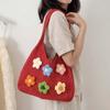 Breathable Knitted Tote Bag Sweet Seaside Vacation Handbag Trendy Crochet Shoulder Bag School