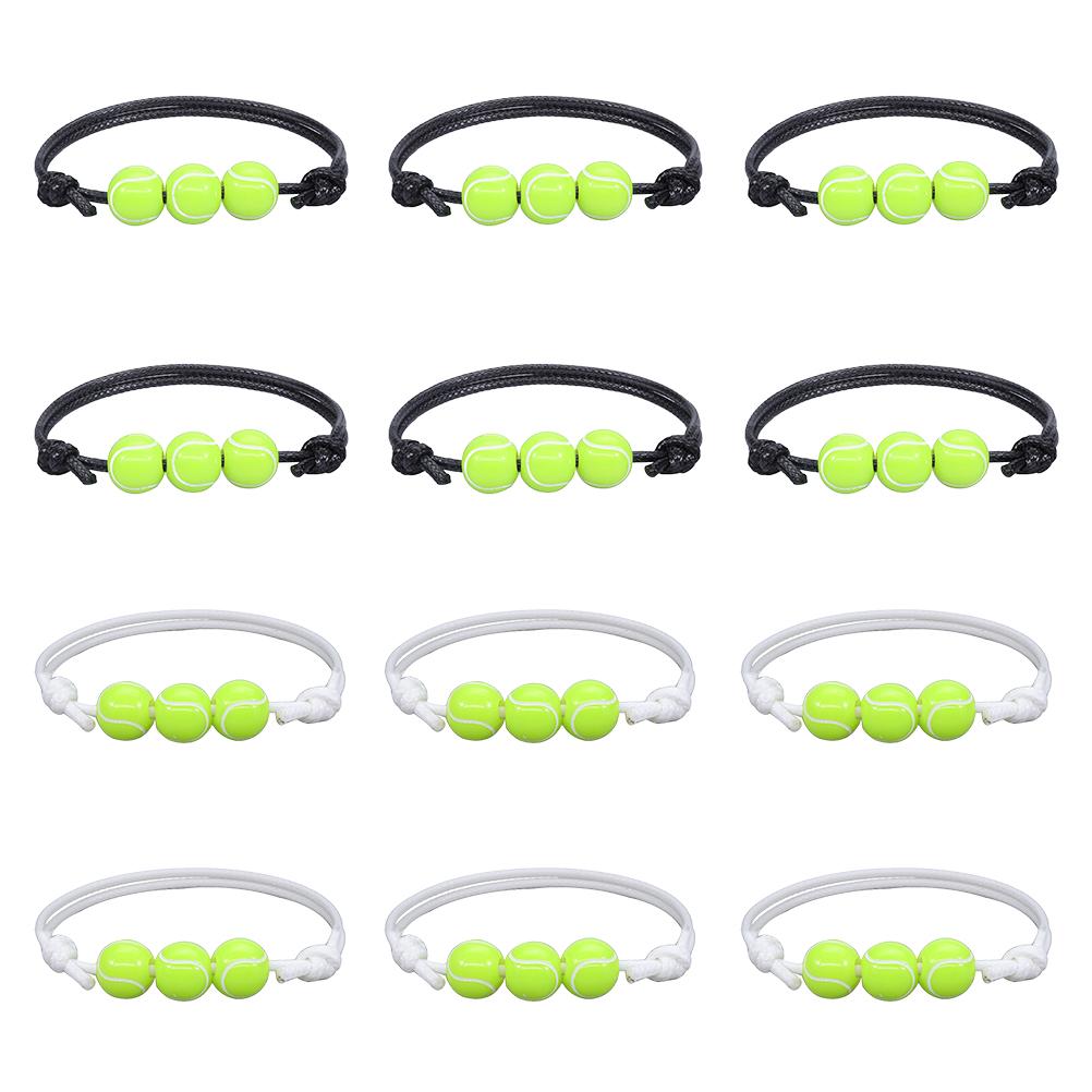 12Pcs Sports Ball Bracelet Baseball Tennis Basketball Rugby Beads Bracelets Adjustable Wax Cord Inspirational Sports
