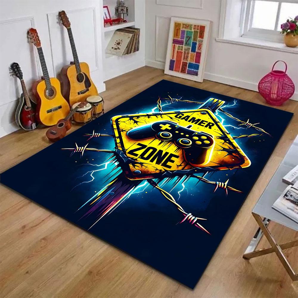 "Gamer Zone Yellow Sign Design" Patterned carpet, suitable as a non slip play mat for the living room and bedroom sofa