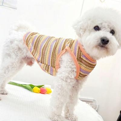Pet Striped Tank Top Spring Summer Hollow Sleeveless Shirt with D-Ring Small Breed Dogs Cats Clothes Breathable Pet Costume Outfit Apparel