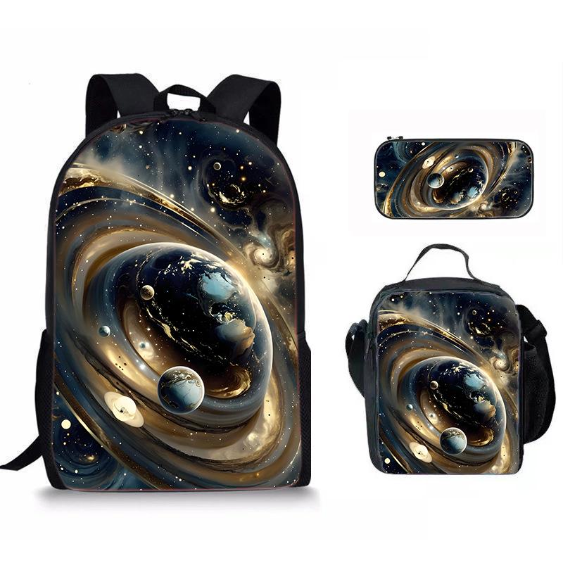 Lusso Novità Particolare Fresco Spazio pianeta Stampa 3D 3pz/Set alunno Zaini Scolastici Zaino per Laptop Zaino giornaliero Zaino per il pranzo Astuccio